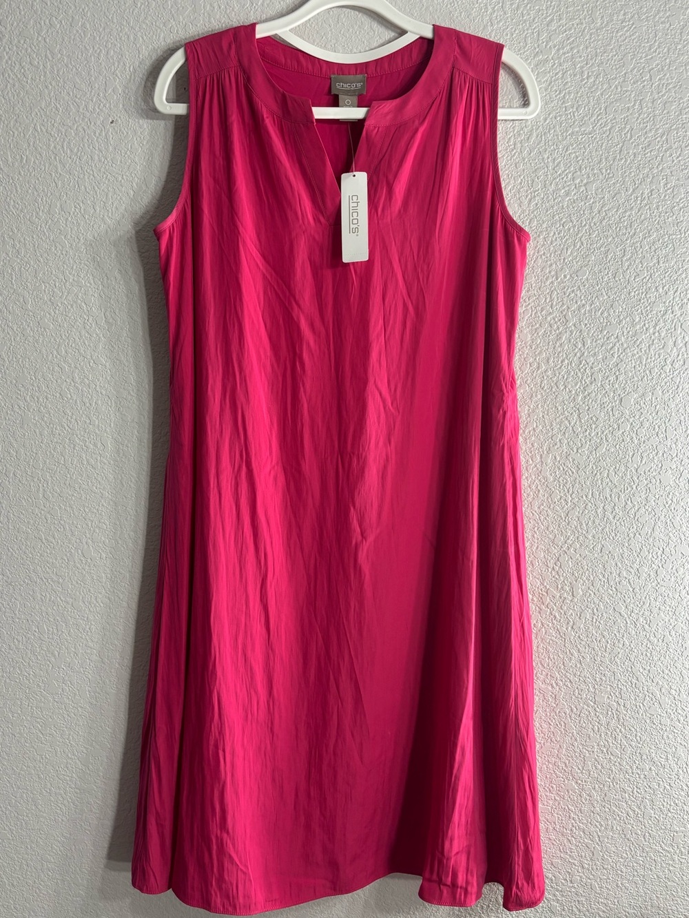 Chicos’s Fuchsia Hot Pink Sleeveless Lightweight Flowy Shift Dress Woman S/0 NWT